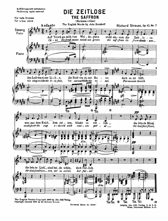 Complete Score (low voice, transposed to E major)