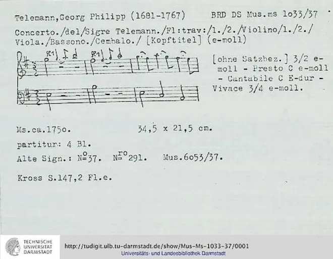 First page of Concerto for 2 flutes in E minor