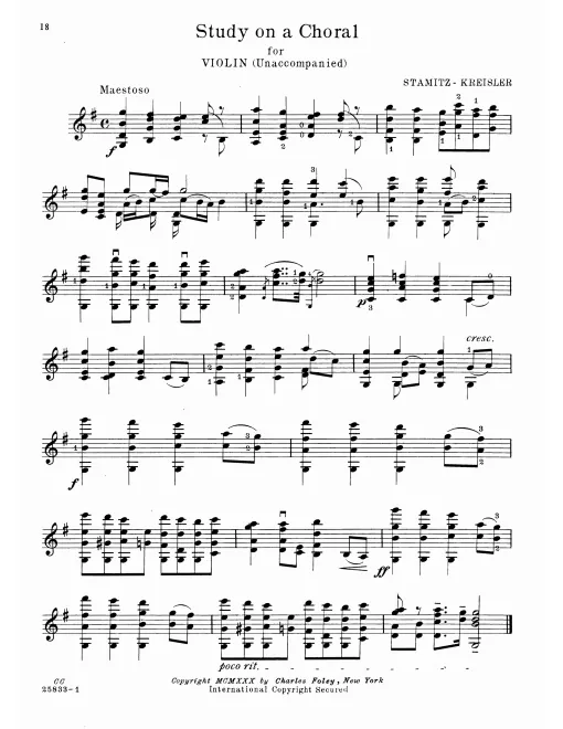 First page of Study on a Choral in the Style of Johann Stamitz