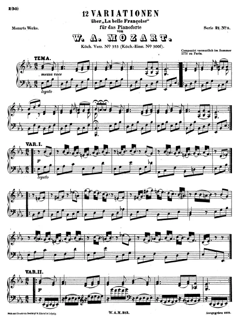 First page of 12 Variations on "La belle françoise"