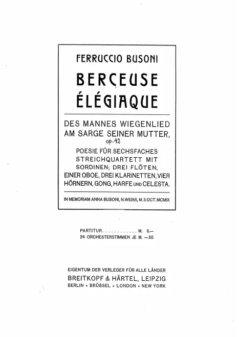 First page of Berceuse élégiaque