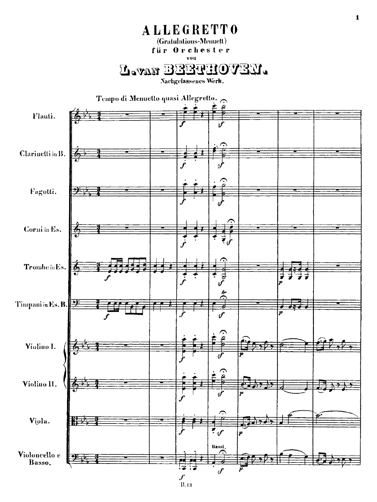 First page of Allegretto (Gratulations-Menuett) for Orchestra