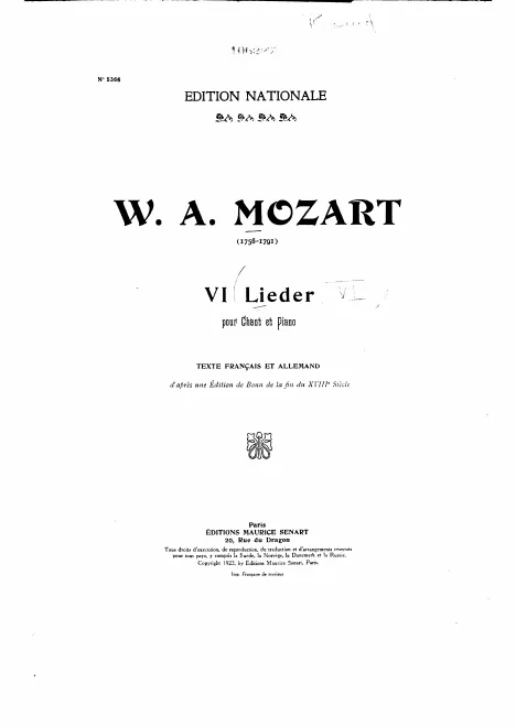 First page of VI Lieder pour chant et piano