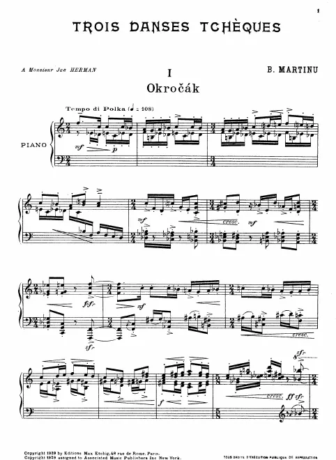 First page of Trois danses Tcheques