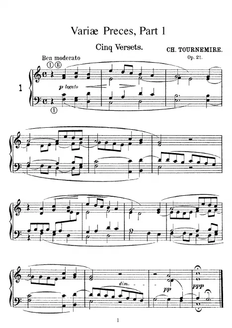 First page of Variae Prece, 40 pièces pour harmonium
