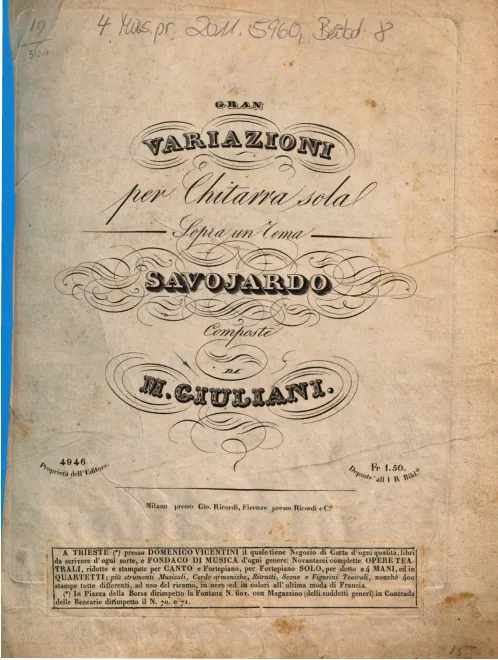 First page of Gran Variazioni per Chitarra sola sopra un tema Savojardo