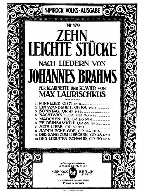 First page of 10 Leichte Stücke nach Liedern von Johannes Brahms