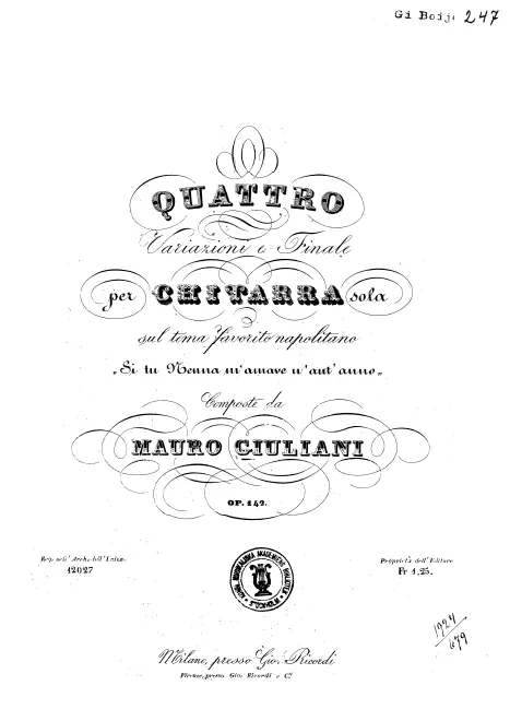 First page of 4 Variazioni e Finale per Chitarra sola