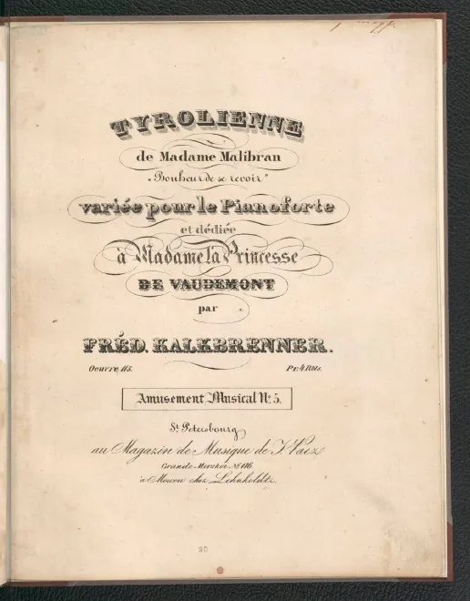 First page of Tyrolienne de Madame Malibran 'Bonheur de se revoir', variée pour le pianoforte
