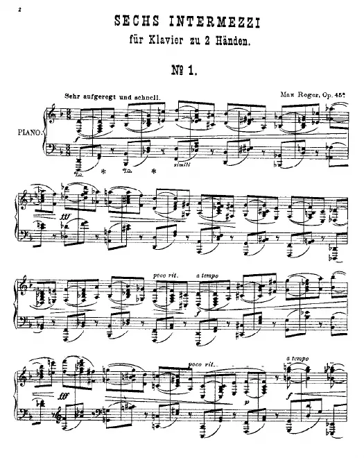 First page of Six Intermezzi for piano