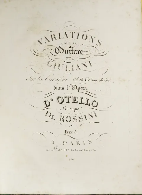 First page of Variations on 'Deh calma oh ciel'