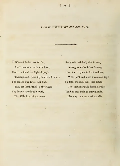 First page of I do confess thou art sae fair