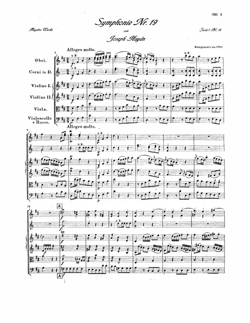 First page of Symphony No.19 in D major