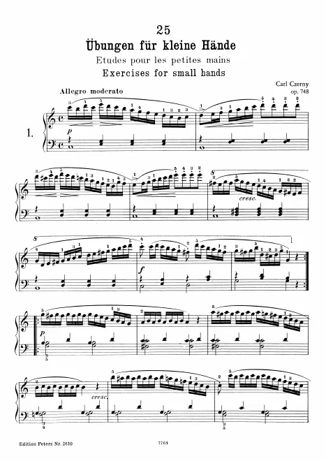 First page of 25 Fortschreitende Übungen für kleine Hände, Op.748