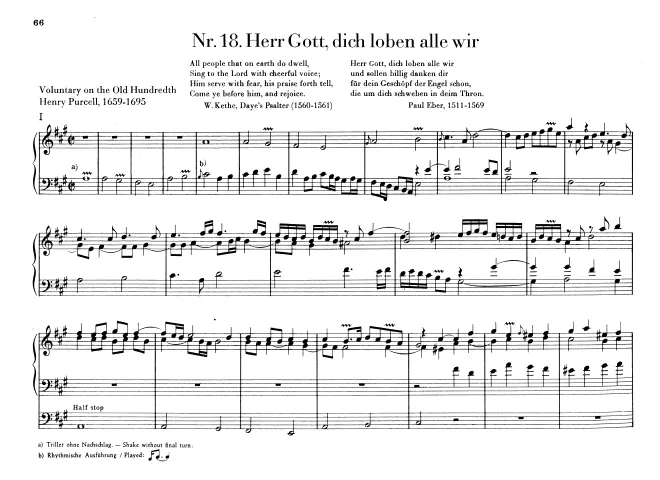 First page of Voluntary in A major on the 100th Psalm