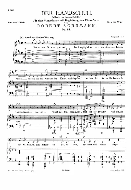 First page of Der Handschuh, Op.87