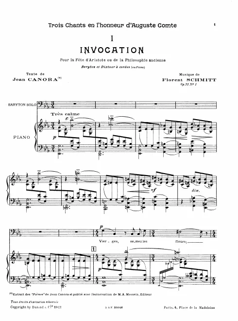 First page of 3 Chants en l'honneur d'Auguste Comte
