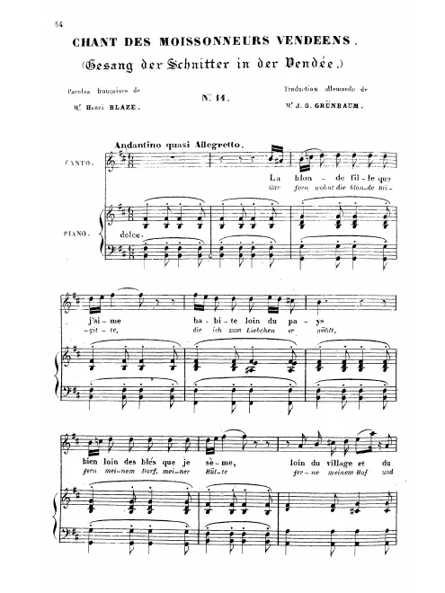 First page of Chant des moissoneurs vendéens