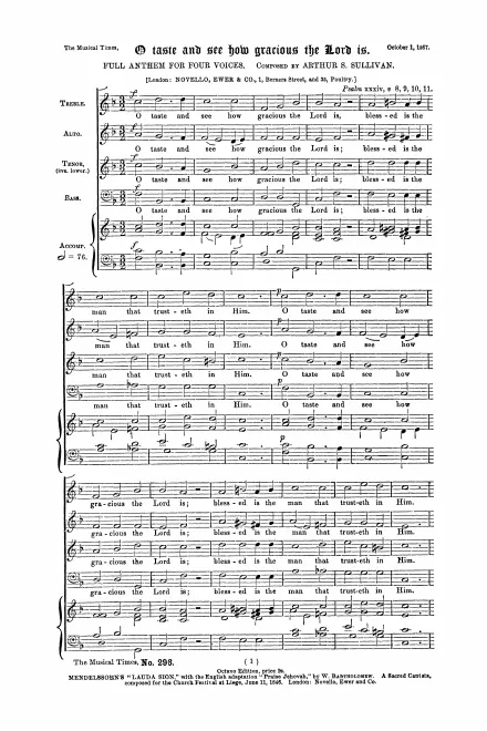 First page of O Taste and See How Gracious the Lord Is. Full Anthem for Four Voices.