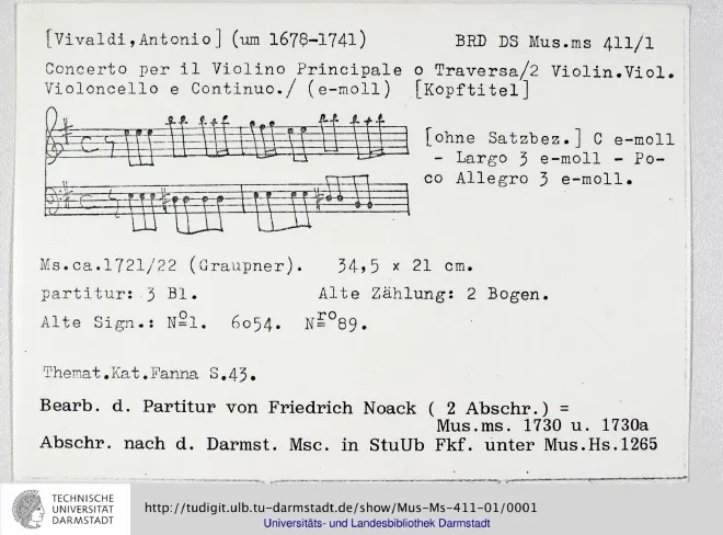 First page of Violin Concerto in E minor