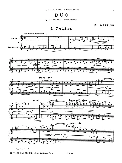 First page of Duo No. 1 for Violin and Cello