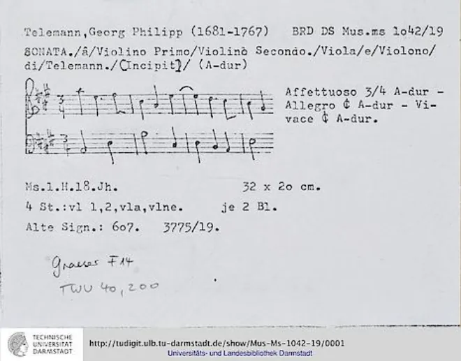 First page of Sonata à 4 in A major