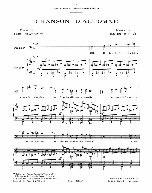 First page of 4 Poèmes de Paul Claudel, Op.26