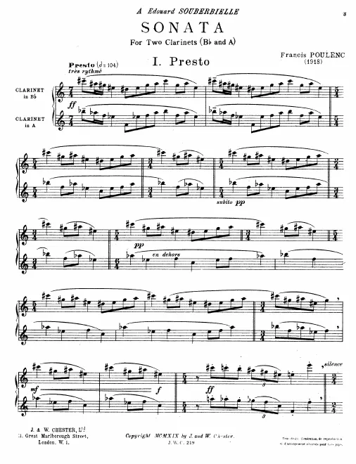 First page of Sonata for Two Clarinets
