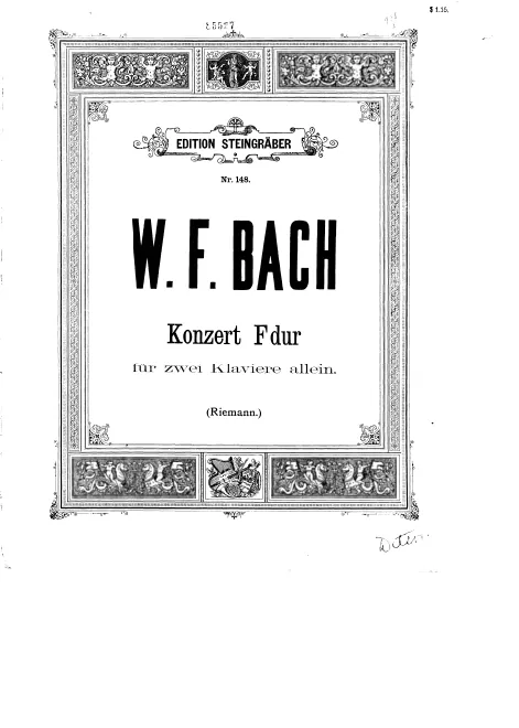 First page of Sonata for two harpsichords in F major, F.10