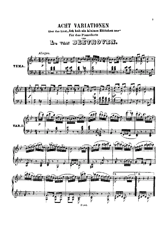 First page of 8 Variations on the Song 'Ich hab ein kleines Huttchen nur'