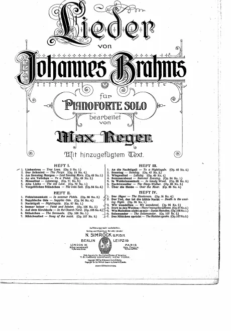 First page of Lieder von Johannes Brahms für Pianoforte Solo