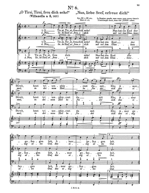 First page of O Tirsi, freu dich sehr! Villanella à 3