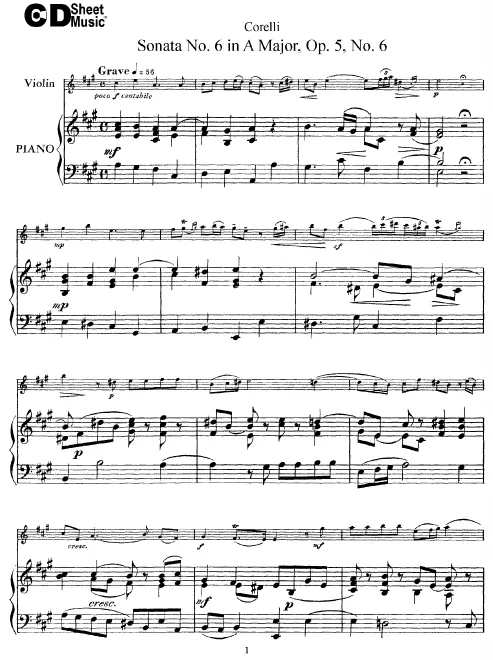 First page of Violin Sonata in A major