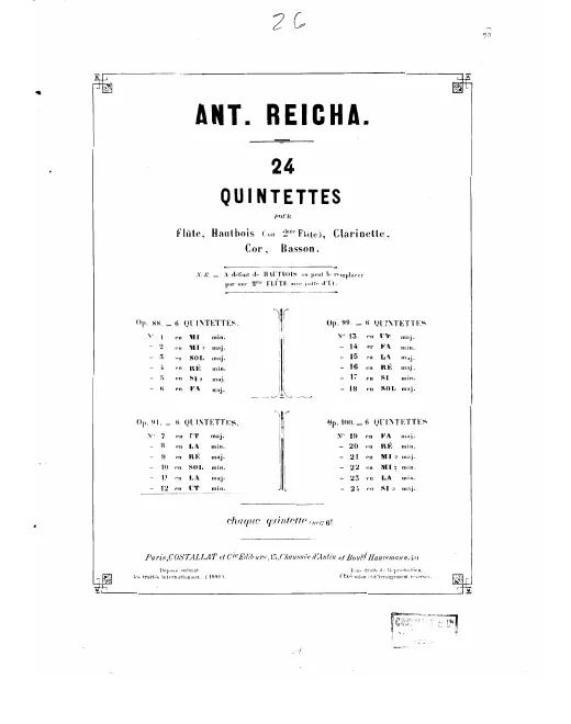 First page of Quintuor en Ut mineur, Op.91 No.6