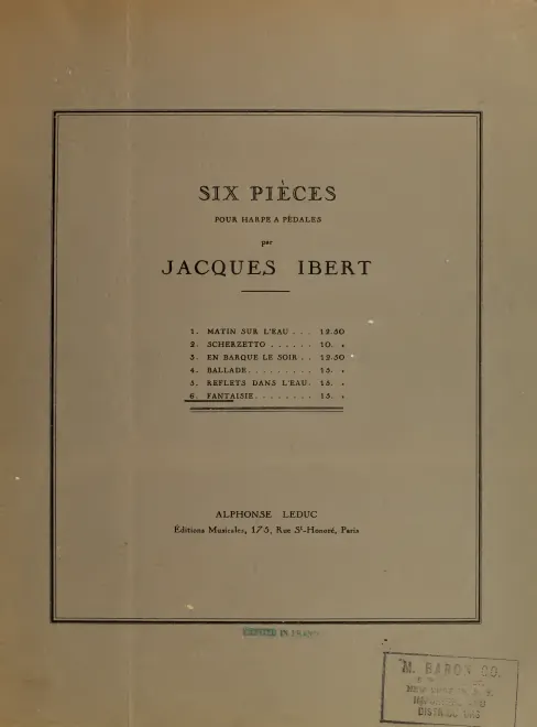 First page of 6 Pièces pour harpe à pédales