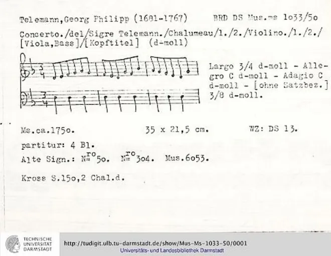 First page of Concerto for 2 Chalumeaux