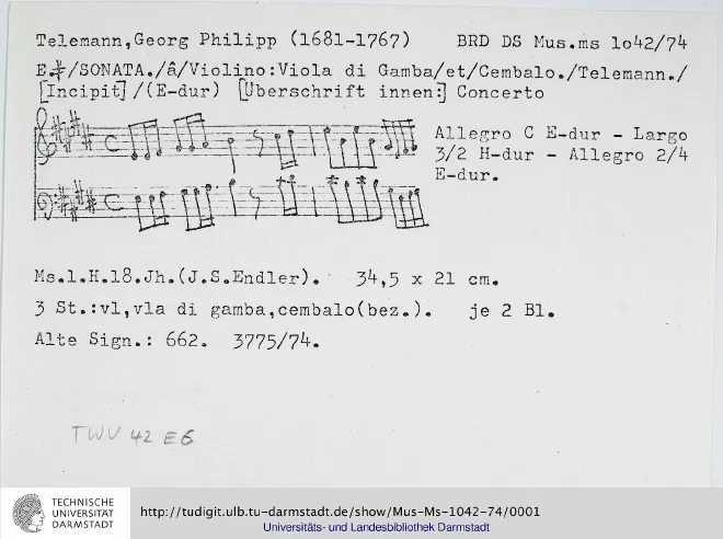 First page of Trio Sonata in E major