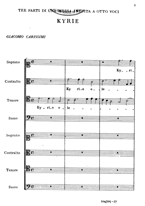 First page of Tre parti di una messa inedita a otto voce