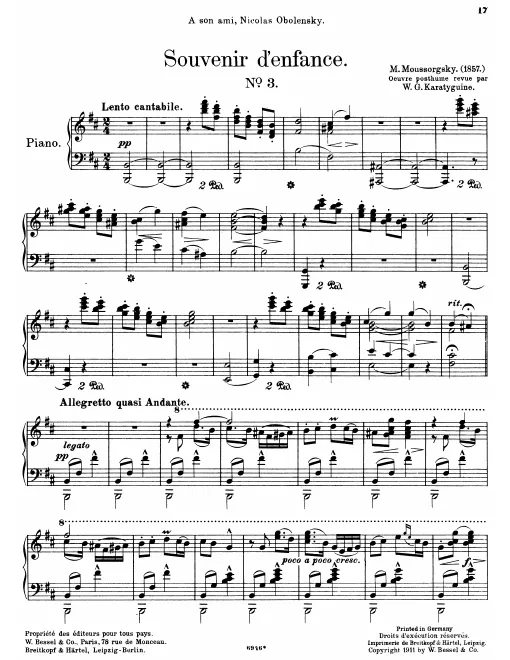 First page of Souvenir d'enfance
