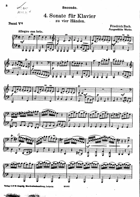 First page of Sonata for Piano 4-Hands in C major