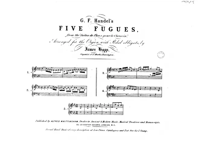 First page of Handel's Five Fugues