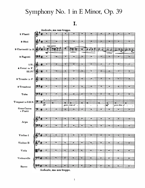 First page of Symphony No.1 in E minor