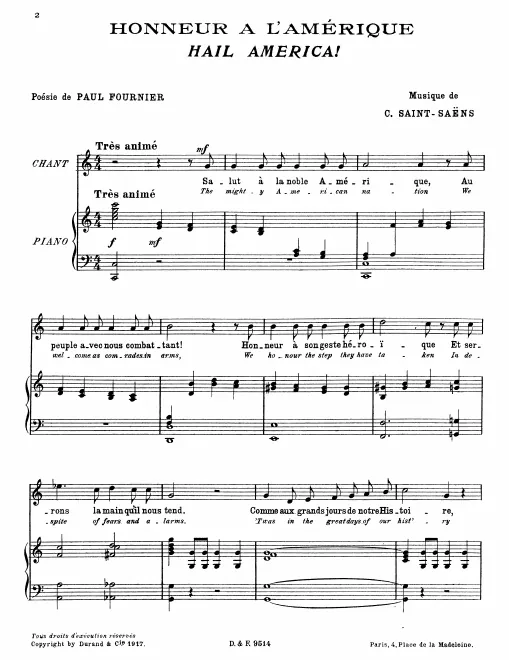 First page of Honneur à l'Amérique