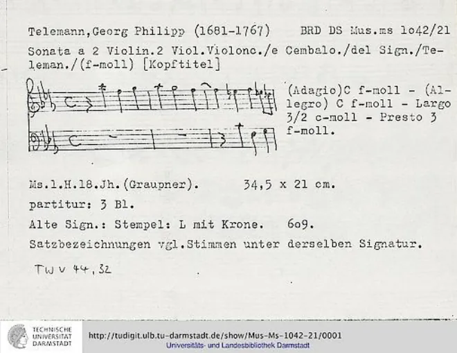 First page of Sonata for 2 Violins, 2 Violas and Cello in F minor