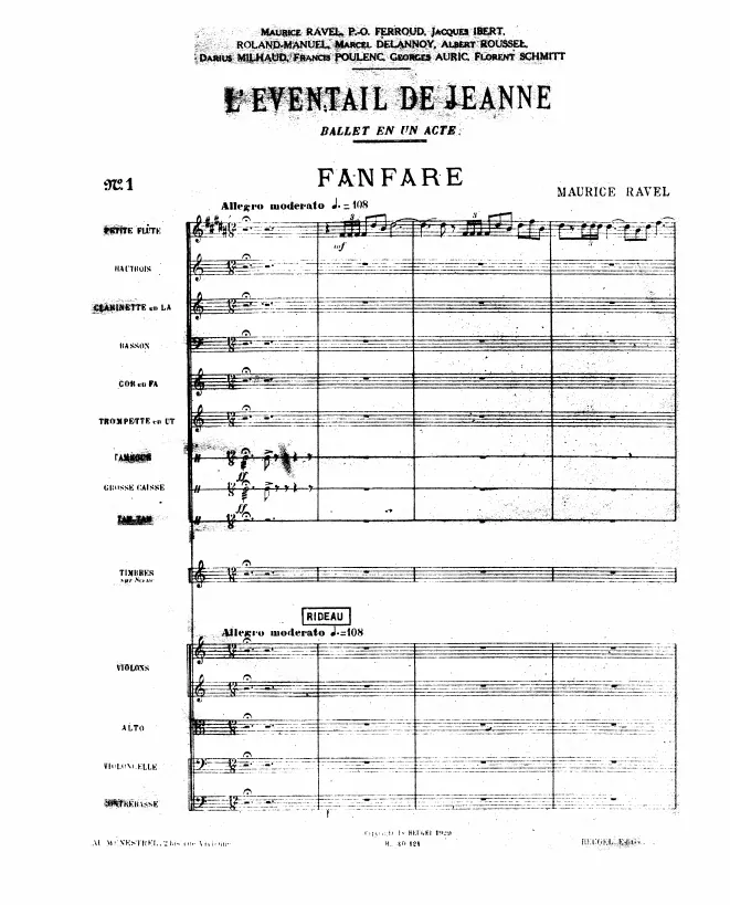 First page of Fanfare (for the ballet ''L'éventail de Jeanne'')