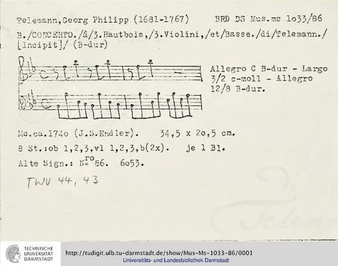 First page of Concerto for 3 Oboes, 3 Violins and Continuo