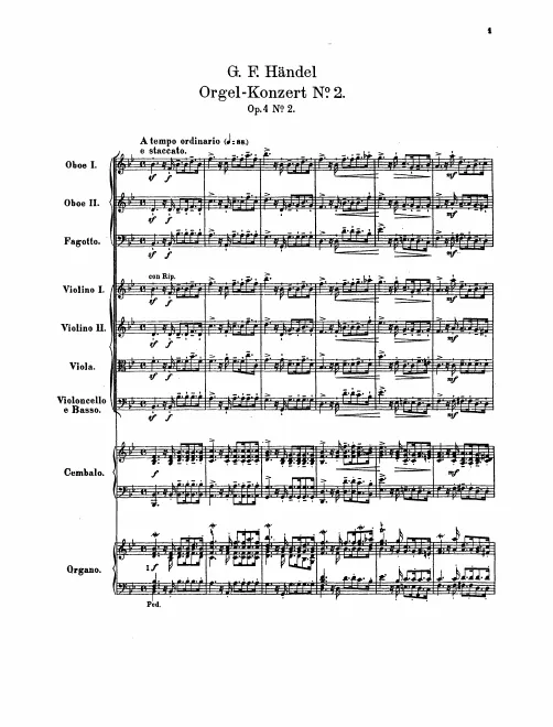 First page of Organ Concerto in B-flat major