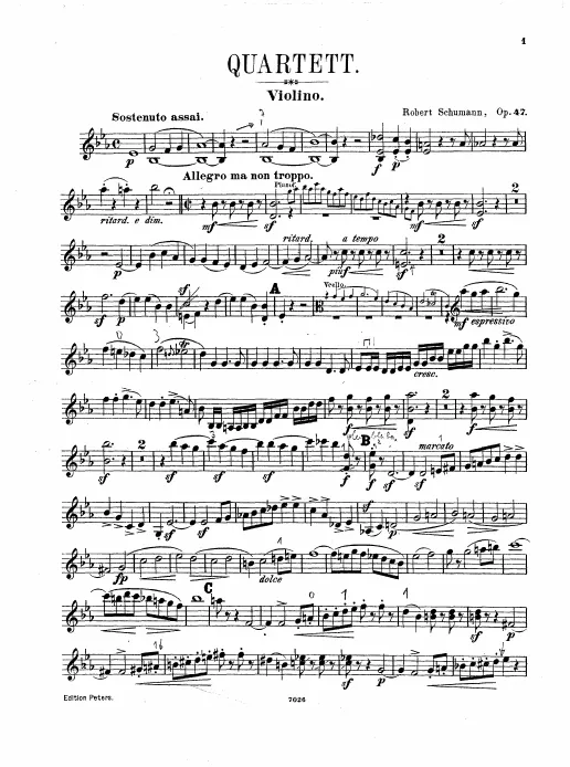 First page of Piano Quartet in E-flat major, Op.47