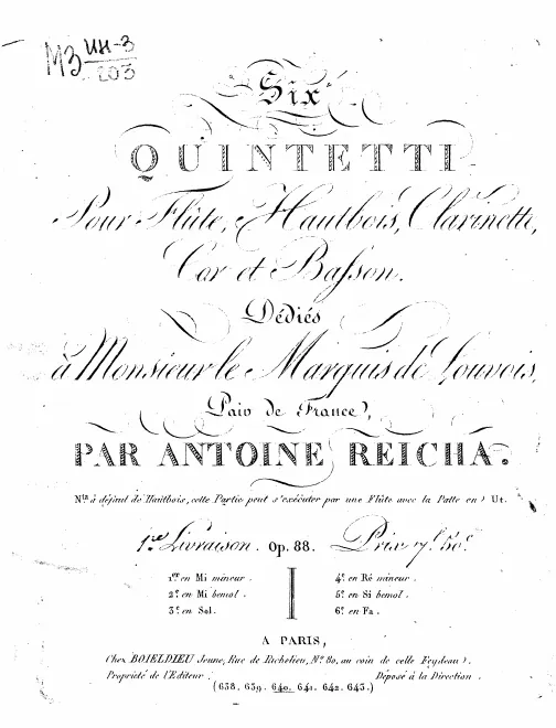 First page of Quintuor I en Mi mineur