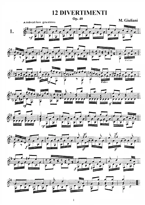 First page of 12 Divertimenti per chitarra